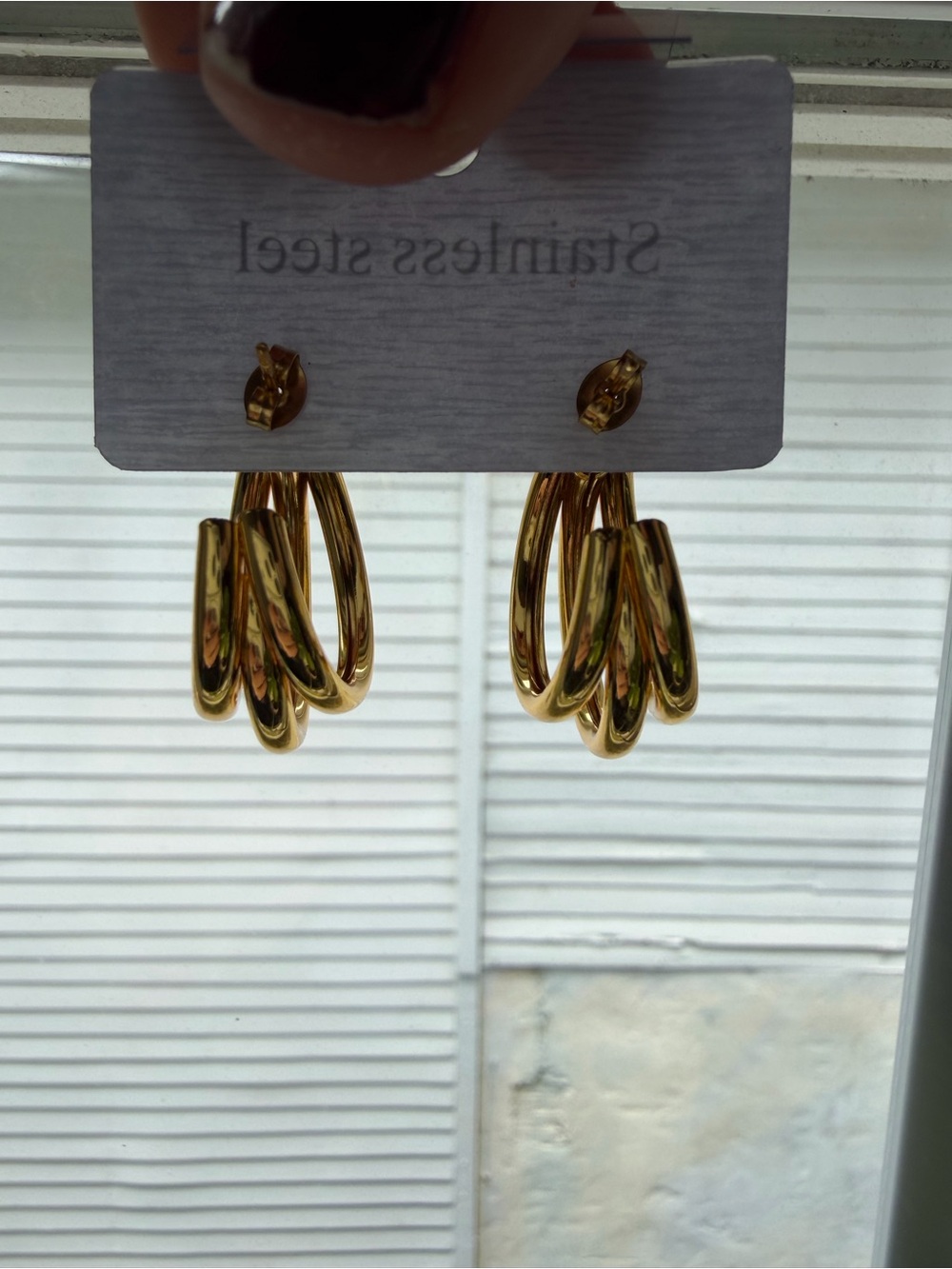 Gold Triple-Loop Hoop Earrings for Women - Polished Gold Finish - Picture 5 of 5